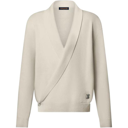 LOUIS VUITTON FW25 Early Fall Men's Collection Letter Print V-Neck Shawl Collar Knit Long Sleeve Jacket Men's Beige