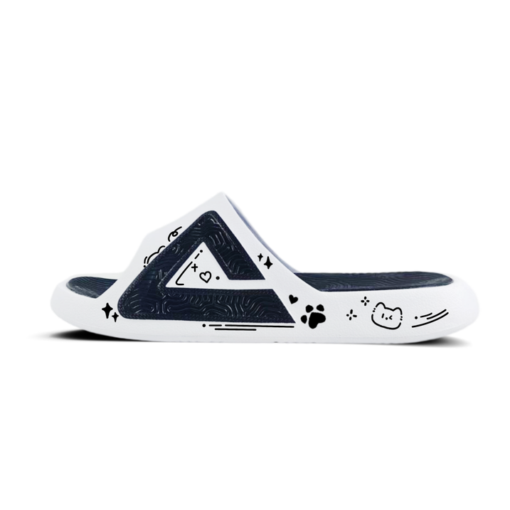 Peak Unisex Taichi Cat Print EVA Slide Sandals White/Black