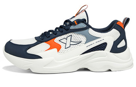 Xtep Fabric Synthetic Leather Casual Comfortable Mesh Shock-Absorbent Slip-Resistant Low-Top Dad Shoes Men's Navy White Blue