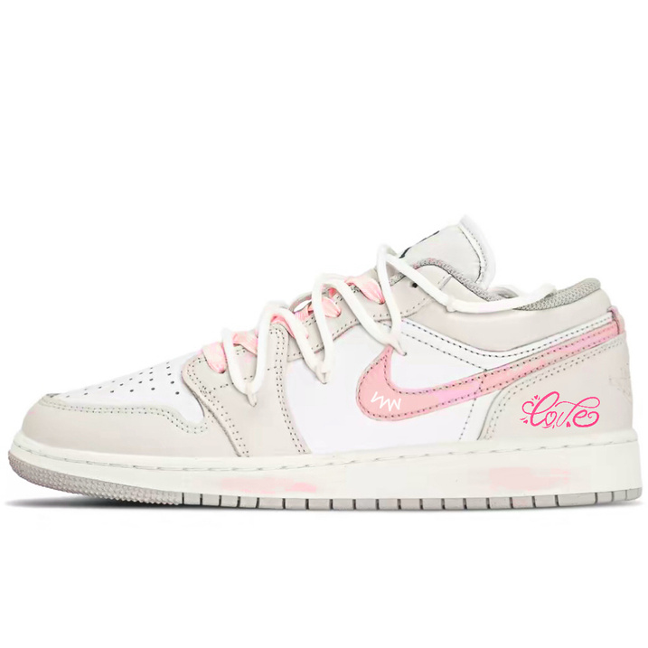 Custom SneakersJordan Air Jordan 1 Low SE Leather Pink White Love Letter GS Simple Versatile Age-Reducing Campus Style Couple Physical Test Low-Top Retro Basketball Shoes Unisex Rice Pink