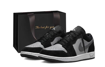 [Custom Sneakers] Jordan Air Jordan 1 Vibe Style Versatile Trendy Campus Style Minimalist Gift Box Low-Top Vintage Basketball Shoes Unisex Black Grey
