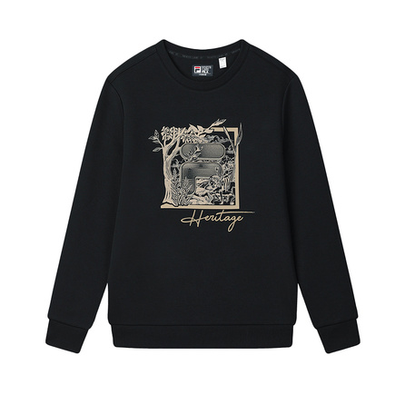 FILA HERITAGE Series Round Neck Letter Print Comfort Long Sleeve Sweatshirt Men's Jet Black