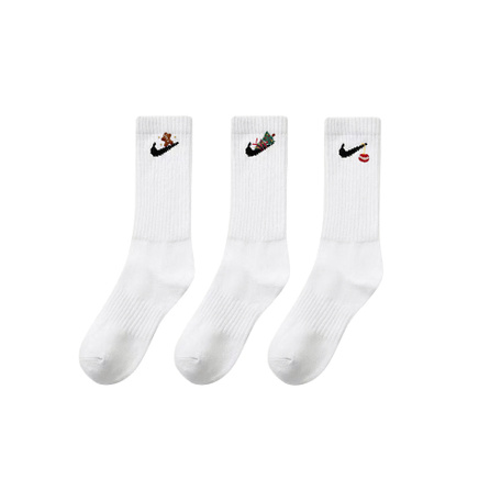 Custom Apparel Nike 'Not Yet Winter Amber' Hand-Embroidered Flowers Sport Casual Training Mid-Calf Socks Unisex 3-Pack White