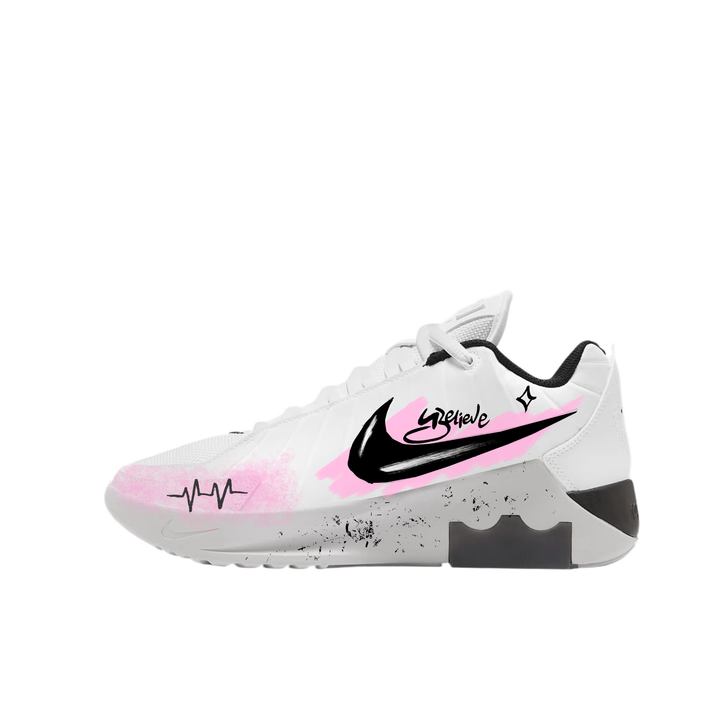 Custom SneakersNike LEBRON WITNESS IX Heartbeat Moment Performance Sneakers Boyfriend Hand-Painted Graffiti Couple Shock Absorption Slip-Resistant Wear-Resistant Mid-Top Basketball Shoes Men's Black-White