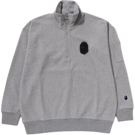 A BATHING APE SS25 Half-Zip Beard Badge Stand Collar Straight Cut Pullover Hoodie Men's