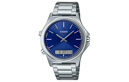 CASIO STANDARD Series Daily Water Resistant Quartz Movement Stainless Steel Band Japanese Korean Watch 46.5mm Men's Watch Blue Dial