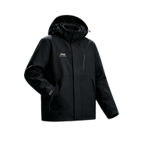 Jeep Solid Color Hooded Spliced 3-in-1 Embroidered Detachable Fleece Liner Multi-Functional American Vintage Comfortable Mountain Outdoor Hiking Camping Windproof Waterproof Warm Versatile Light Luxury High-End Jacket Unisex черное