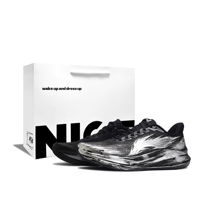 [Custom Sneakers] Li-Ning Chitu 9 Ink Blade Gift Bag Zanchen Custom Trendy Niche Hand-Painted Jacquard Rebound Height-Enhancing Breathable Low-Top Rubber EVA Casual Racing Running Shoes Men's Black Silver Contrast Graffiti