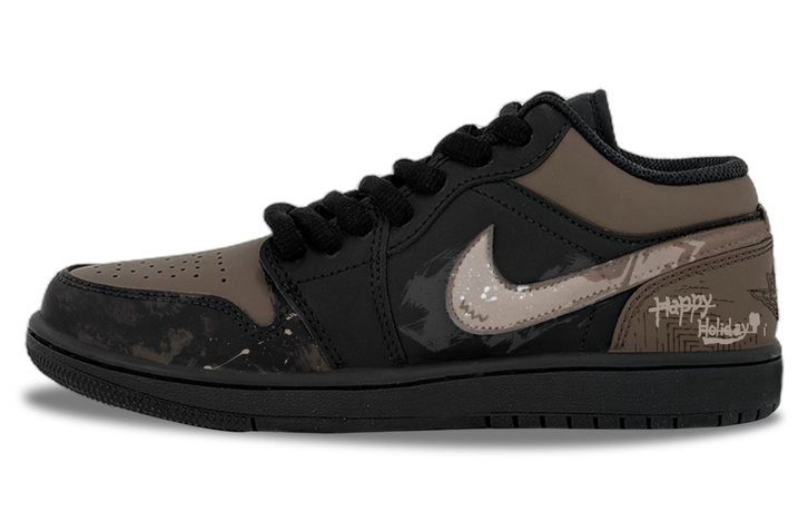 Custom SneakersJordan Air Jordan 1 Ink Wild Spring Stroll Street Trendy Artistic Atmosphere Slip-Resistant Wear-Resistant Low-Top Retro Basketball Shoes Men's