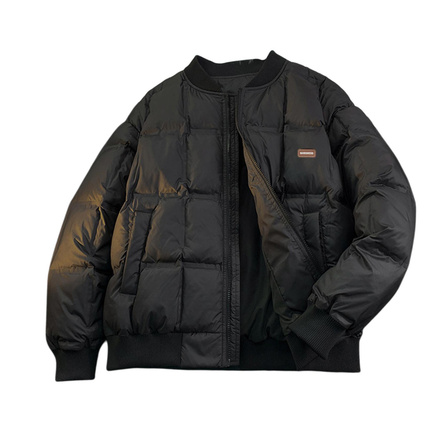 Warrior American Trendy College Style Solid Color Plaid Loose Casual Baseball Collar Padded Coat Fleece-Lined Zippered Long Sleeve Jacket Unisex
