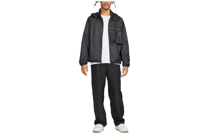 Nike SPORTSWEAR TECH PACK Woven Solid Color Stand Collar Zip-Up Jacket Men's Black