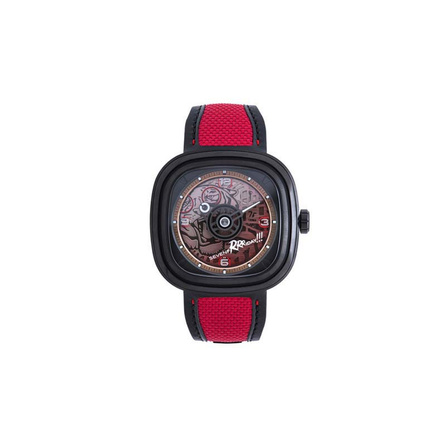 SEVENFRIDAY T Series Automatic Mechanical Movement 30m Water Resistant Men's Watch Swiss Watch 45.6mm Red Dial Stainless Steel Case Canvas Strap