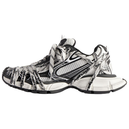 Balenciaga 3XL PU Polyester Full Print Lace-Up Round Toe Lace-Up Distressed Low-Top Dad Shoes Men's Black White