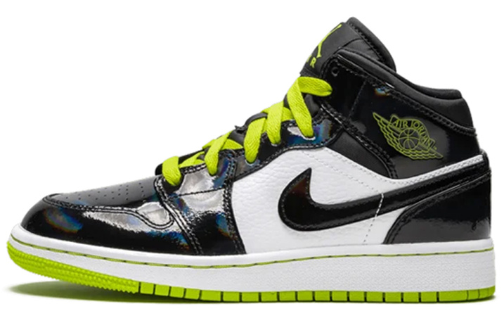 Jordan 1 Mid Black Cyber Mystic Green GS