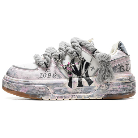 [Custom Sneakers] MLB Chunky Liner Trendy Versatile Slip-Resistant Wear-Resistant Low-Top Skate Shoes Unisex Gray Pink
