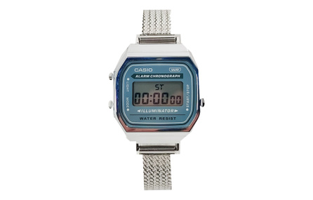 Custom Watch CASIO Modified Series Mist Blue Silver Woven Fashion Trendy Waterproof Commute Date Versatile Casual Student Quartz Movement Stainless Steel Band Japanese Korean Watch Unisex Grey Dial