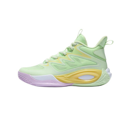 361°KIDS Fabric 'CHASING YOUR LOVE' Comfortable Fashion Wear-Resistant Mid-Top Children's Basketball Shoes Lime Green/Fresh Yellow/Vanilla Purple Kids