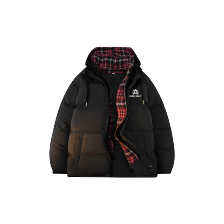 BOBBY ABLEY American Retro Plaid Letter Logo College Style Loose Comfortable Windproof Warm Color Block Detachable Hooded Cotton Jacket Unisex