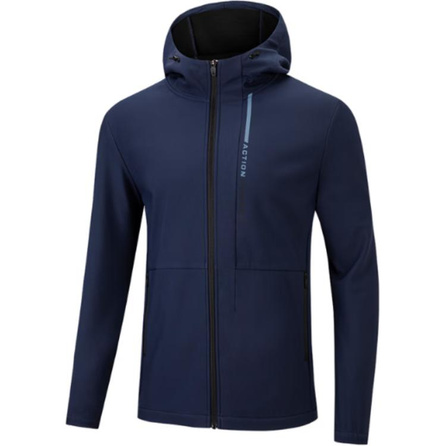 361° Hooded Letter Zip-Up Fleece Lined Long Sleeve Jacket Coat Men's Dark Navy Blue