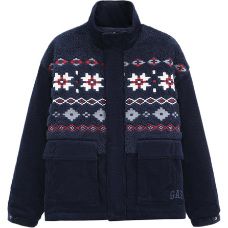 GAP Corduroy Patch Faux Shearling Loose Stand Collar Fair Isle Padded Jacket Men's