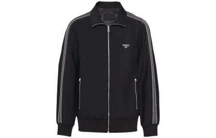 PRADA SS23 Logo Stripe Single-Breasted Zipper Jacket Men's Black