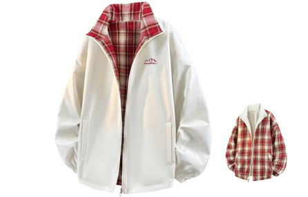 Warrior 'Riding the Waves' Series Reversible American Retro Campus Style Plaid Patchwork Color Block Brand Logo Letter Print Design Loose Casual Versatile Utility Windproof Waterproof Stand Collar Windbreaker Unisex