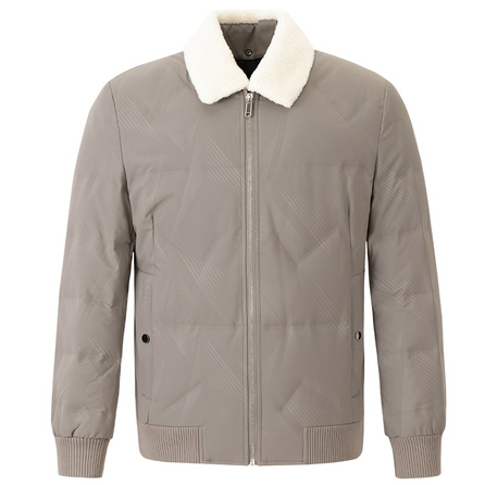 Tries Detachable Fur Collar Warm Zipper Gray Duck Down Casual Down Jacket Men