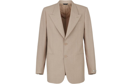 FENDI Logo Letter Patch Notch Lapel Single-Breasted Long Sleeve Blazer Men's Beige