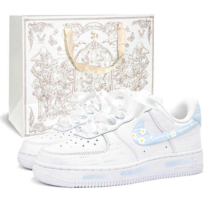 [Custom Sneakers] Nike Air Force 1 Gift Bag Edition Monet Blue Chu Yi Culture V Fresh Hand-Painted Classic Versatile Personality Trendy Retro Oil Painting Slip-Resistant Wear-Resistant Low-Top Skate Shoes Unisex Blue White