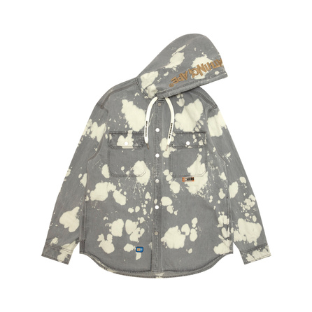 Aape SS26 Bleached Wash Hooded Denim Jacket Men's Gray