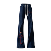 Feiyue Four-Season Wearable Cotton American High Street Drape Drawstring Elastic Straight Leg Loose Wide Leg Slightly Flared Running Chinese Trendy Handwritten English Flower Letter Print Preppy Style Versatile Comfortable Trendy Couple's Ice Silk Casual  Темно-синий (обычный)