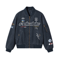 Dickies Embroidered Brand Logo American High Street Multi-Badge Direct Print Distressed Vintage Racing Element Print Loose Casual Comfortable Windproof Waterproof Pilot Coach Baseball Collar Jacket Unisex синий