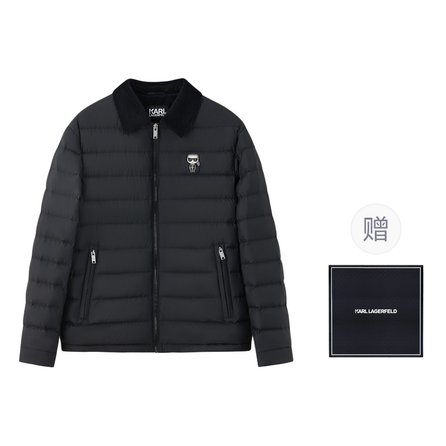KARL LAGERFELD Outdoor Sport Warm Windproof FW25 Corduroy Collar Goose Down Short Puffer Jacket Men's