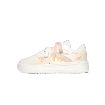 [Custom Sneakers] Anta Star Cream Niche Campus Style Couple Cute Versatile White Sneakers Comfortable Synthetic Leather Artistic Hand-Painted Graffiti Street Shock-Absorbing Wear-Resistant Anti-Slip Low-Top Skate Shoes Unisex White