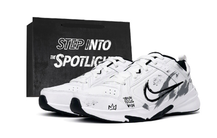 [Custom Sneakers] Nike Defy All Day Ink Blade Crown Chaser Torn Brush Black White Graffiti Splatter Crown Motivational Dad Shoes Custom Shock-Absorbing Wear-Resistant Anti-Slip Mid-Top Training Shoes Men's Gray White