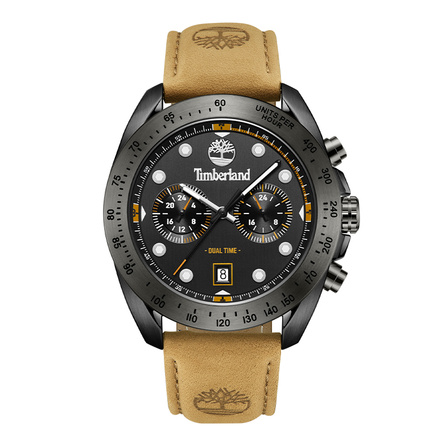 Timberland Carrigan Series Watch Quartz Movement Leather Strap 44mm Black Dial Men's Watch Three-Eye Multi-Function Chronograph Fashion Retro Military Style