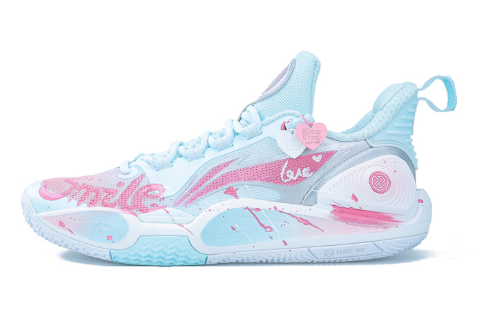 Custom Sneakers LiNing Flash 9 Pink Ink Chasing Light Splash Ink Gradient Personality Fashion Versatile Cushion Wear-Resistant Low-Top Basketball Shoes Men's Blue Pink
