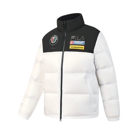 FILA SKI Series 4810 Peak Goose Down Cool Trendy Sporty Warm Padded Stand Collar Puffer Jacket Men's Jade White