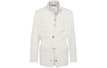 Brunello Cucinelli FW23 Solid Pocket Stand Collar Long Sleeve Jacket Men's Off-White
