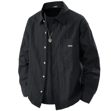 Jeep Youthful Japanese Style Simple Solid Color Single-Breasted Chest Outdoor Workwear Patch Pocket Drop Shoulder Long Sleeve Collared Shirt Unisex