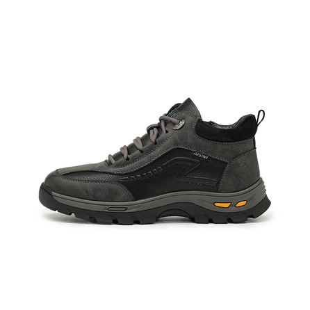 Josiny Mesh Leather Early Autumn Wool Fleece-Lined Shoes Simple Trendy Fashion Versatile Casual Cooling Anti-Slip Short-Cut Outdoor Boots Men's Black