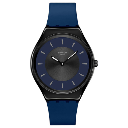 SWATCH Swatch Essentials Series Quartz Movement 30m Water Resistant Unisex Swiss Watch 38mm Blue Dial Stainless Steel Case Silicone Strap