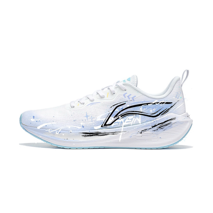 Custom SneakersLiNing Wuyue Ink Shadow Flowing Light Horse Year CNY Autumn/Winter Hand-Painted Gradient Ink Splash Retro Graffiti Comfortable Versatile Street Cushioning Energy Return Wear-Resistant Anti-Slip Mid-Top Casual Running Shoes Men's White/Blu