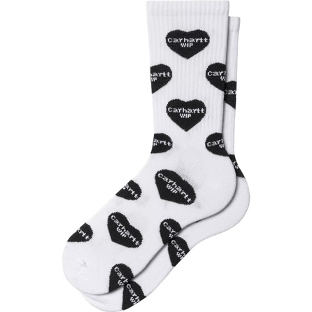 Carhartt WIP SS25 Heart Logo Socks Heart Emblem Ribbed Stitch Jacquard Pattern Mid-Calf Socks Unisex 1 Pair White