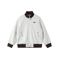 Jeep American Retro Maillard Clear Structure Splicing Contrast Stitching Design High Street Colorblock Ribbed Baseball Uniform Daily Outdoor Outing Long Sleeve Jacket Coat Unisex светло-серый