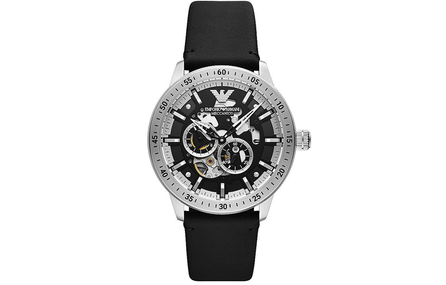 EMPORIO ARMANI Machine Wrist Watch Automatic Mechanical Movement Leather Watch Bands Black Dial Men's Watches