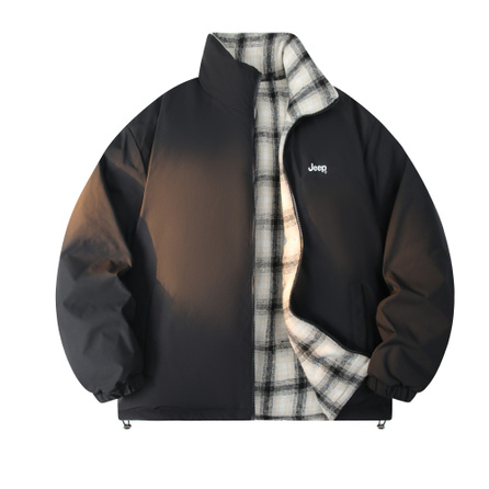 Jeep Casual Series New National Standard White Duck Down Campus Style Reversible American Retro High Street Outdoor Sports Loose Versatile Brand Logo Lettering Houndstooth Lining Padded Warm Windproof Cold-Resistant Down Jacket Unisex