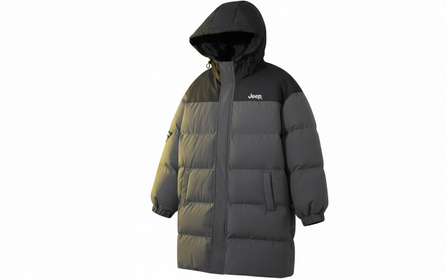 Jeep Letter American Retro Color-Block Contrast Brand Logo Print Windproof Warm Loose Cold-Resistant Mid-Long Drop Shoulder Over-Knee Hooded Padded Coat Unisex