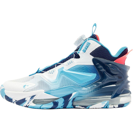 QIAODAN PU (Polyurethane) Fabric Canglong 6.0 Summer Edition Knob Lacing Air Cushion Anti-Slip Breathable Mid-Top Kids Basketball Shoes Deep Blue/Kunpeng Blue Youth