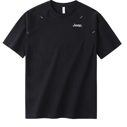 Jeep American Retro Sport Solid Color Minimalist Letter Logo Print Casual Skin-Friendly Breathable Cool Pure Cotton Comfortable Genderless Crew Neck Raglan Short Sleeve T-Shirt Unisex